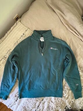 Vintage Champion Reverse Weave Quarter Zip Sweatshirt Green | Medium